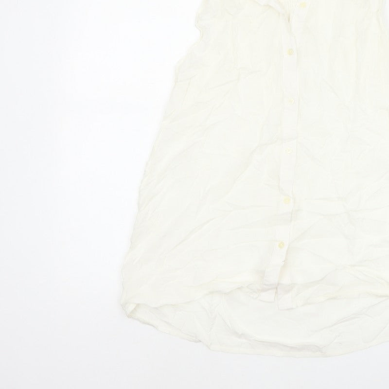 Additional view of GAP Women White S Sleeveless Ruffle Collar Rayon Button-Up Blouse