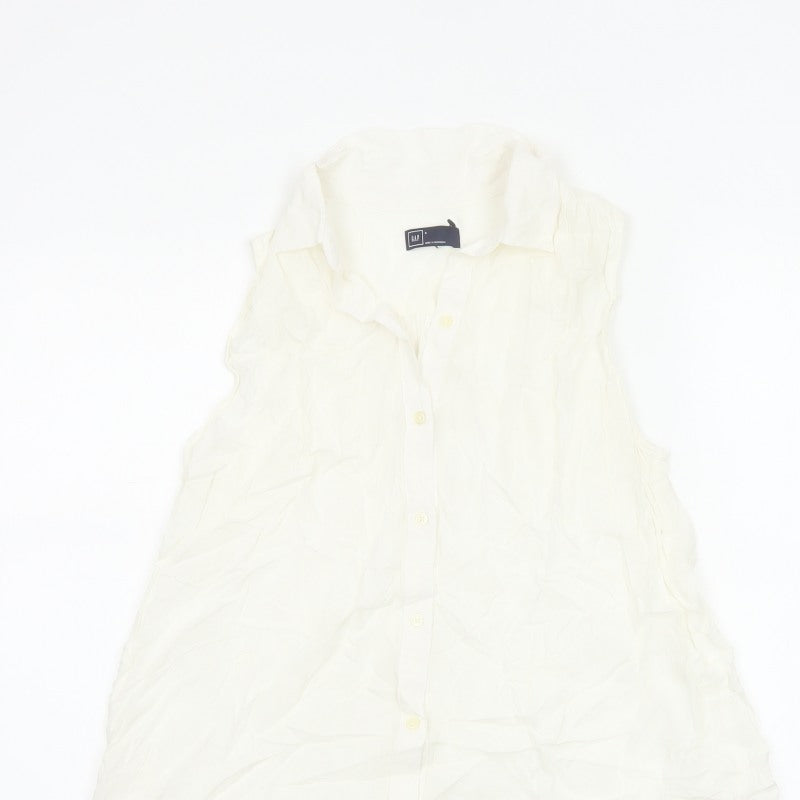 Additional view of GAP Women White S Sleeveless Ruffle Collar Rayon Button-Up Blouse