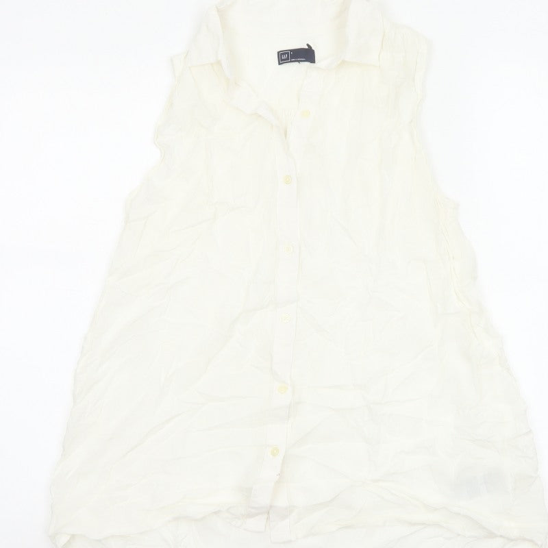 Additional view of GAP Women White S Sleeveless Ruffle Collar Rayon Button-Up Blouse