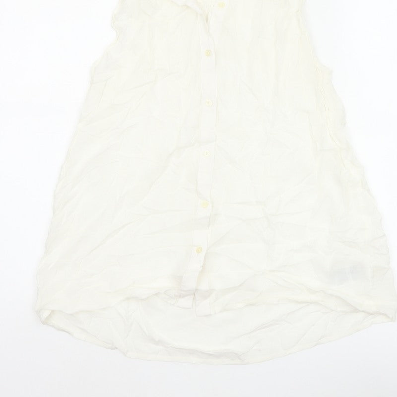 Additional view of GAP Women White S Sleeveless Ruffle Collar Rayon Button-Up Blouse