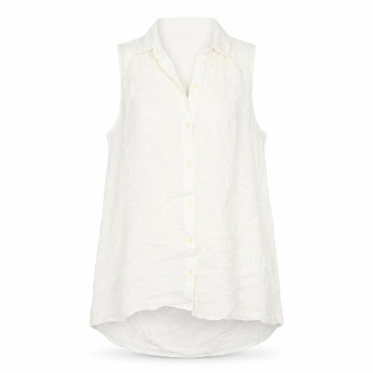 GAP Women White S Sleeveless Ruffle Collar Rayon Button-Up Blouse