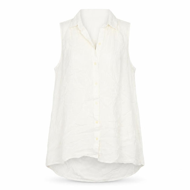 GAP Women White S Sleeveless Ruffle Collar Rayon Button-Up Blouse
