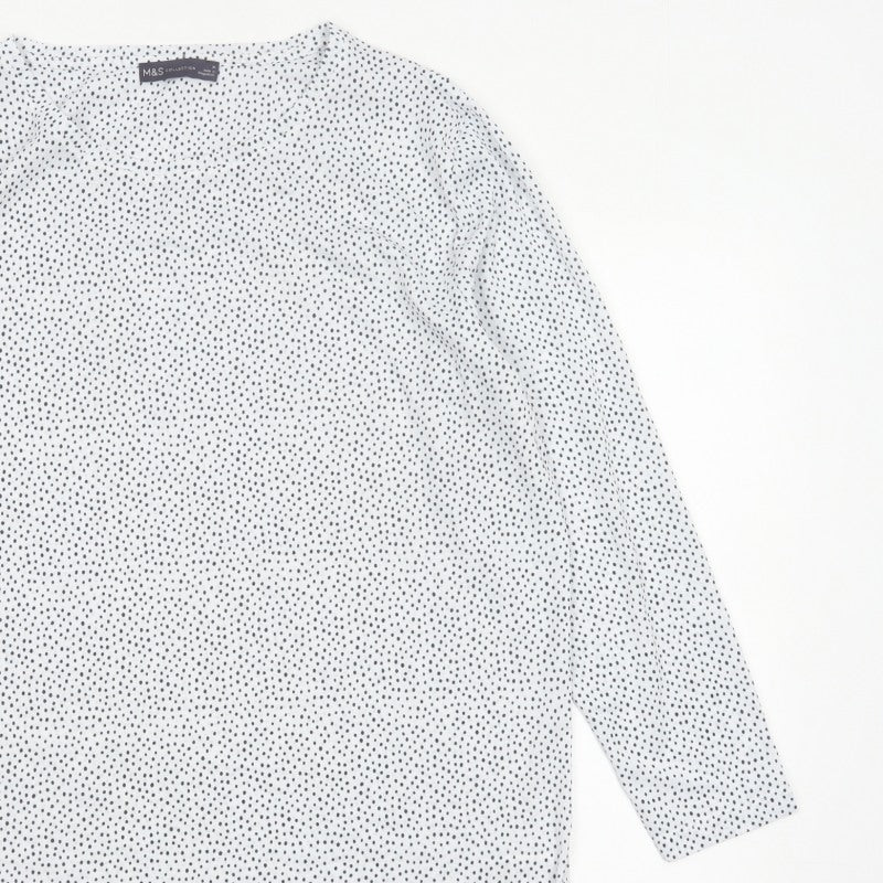 Marks and Spencer Women White Polka Dot Basic V-Neck Blouse UK 16