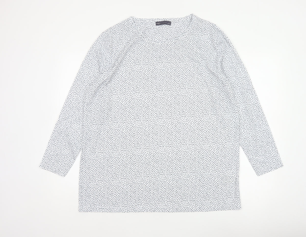Marks and Spencer Women White Polka Dot Basic V-Neck Blouse UK 16