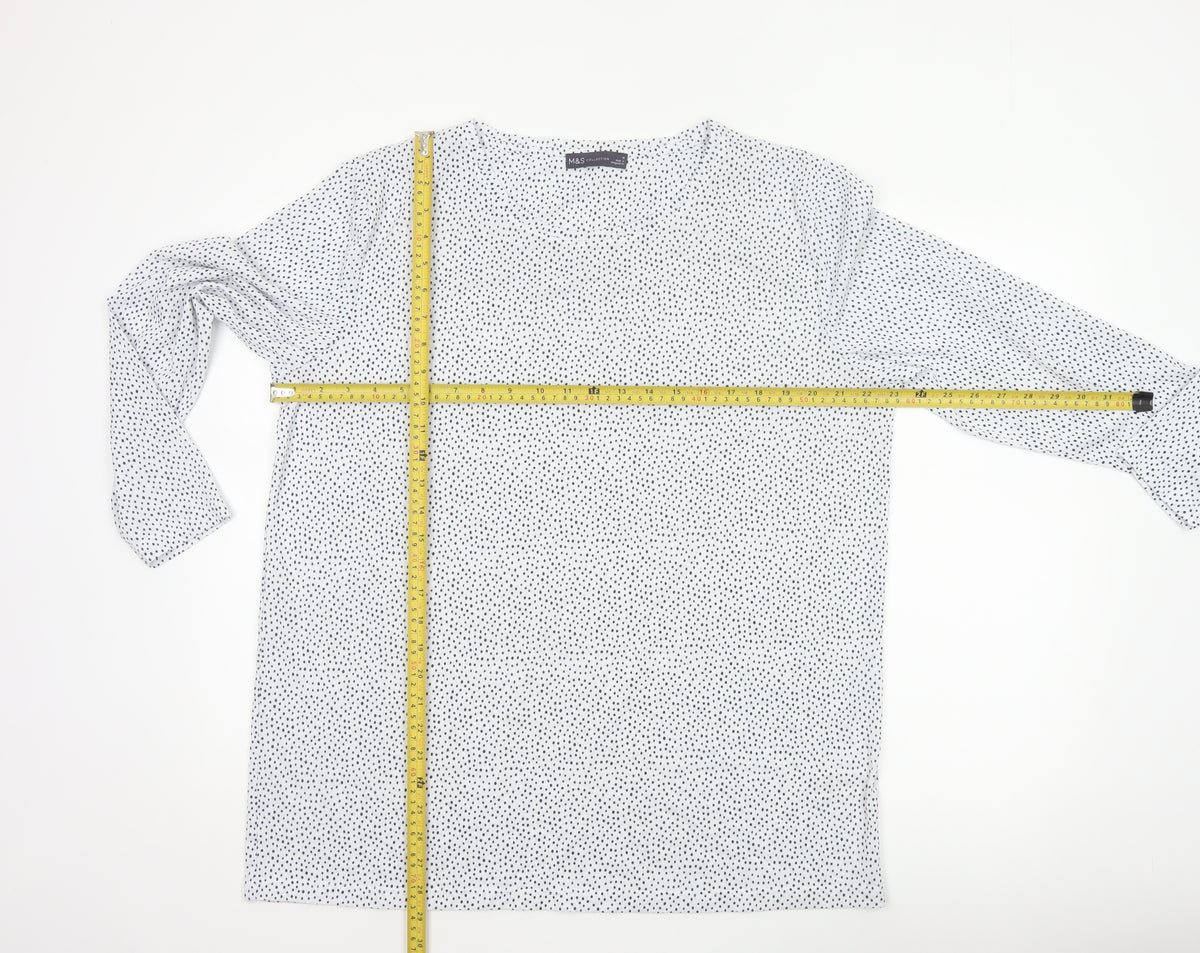 Marks and Spencer Women White Polka Dot Basic V-Neck Blouse UK 16