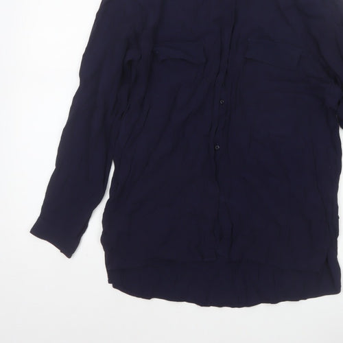 Zara Basic Women Blue UK 12 Long Sleeve Collared Button-Up Shirt