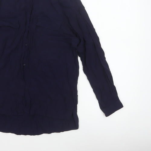 Zara Basic Women Blue UK 12 Long Sleeve Collared Button-Up Shirt