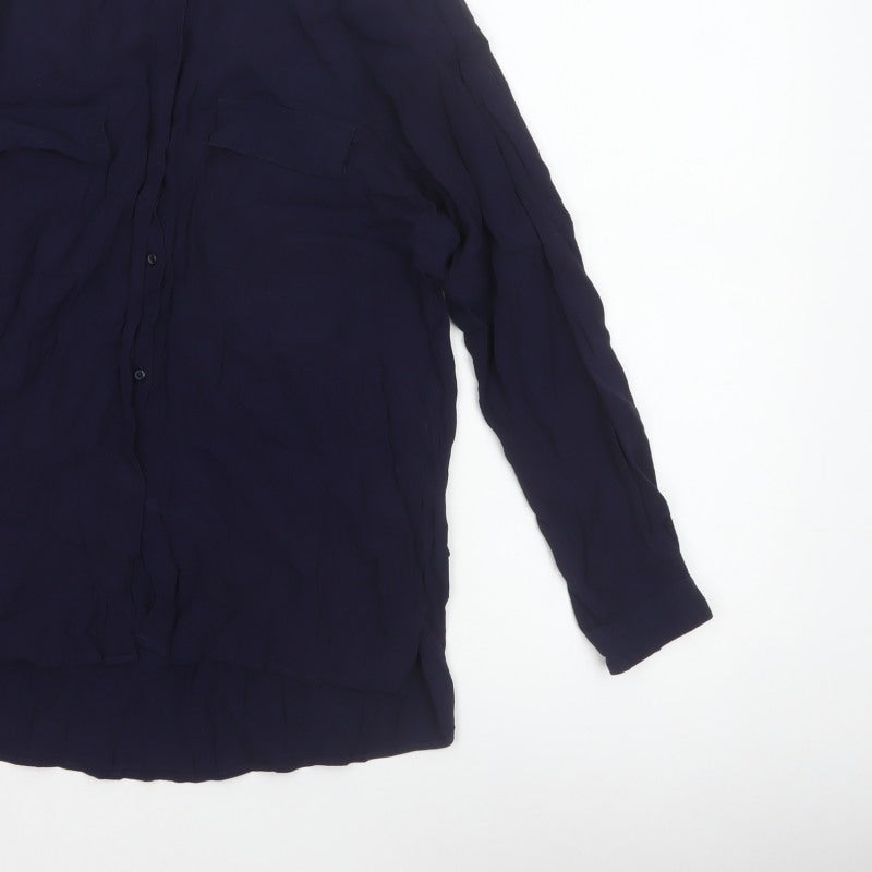 Zara Basic Women Blue UK 12 Long Sleeve Collared Button-Up Shirt