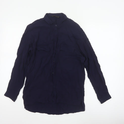 Zara Basic Women Blue UK 12 Long Sleeve Collared Button-Up Shirt
