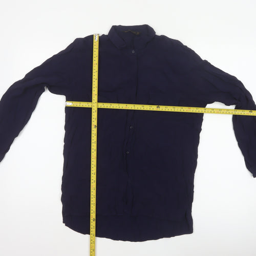 Zara Basic Women Blue UK 12 Long Sleeve Collared Button-Up Shirt