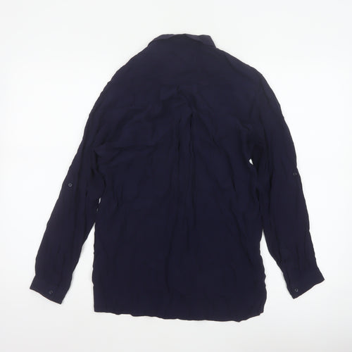 Zara Basic Women Blue UK 12 Long Sleeve Collared Button-Up Shirt