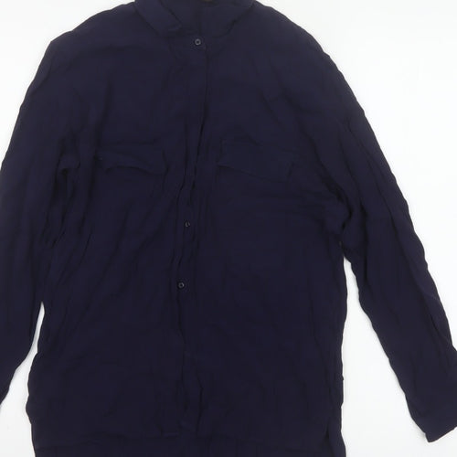 Zara Basic Women Blue UK 12 Long Sleeve Collared Button-Up Shirt