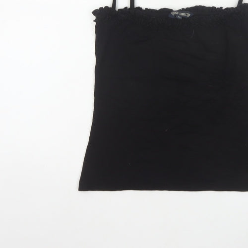 French Connection Women Black M Ruffle Spaghetti Strap Camisole Top