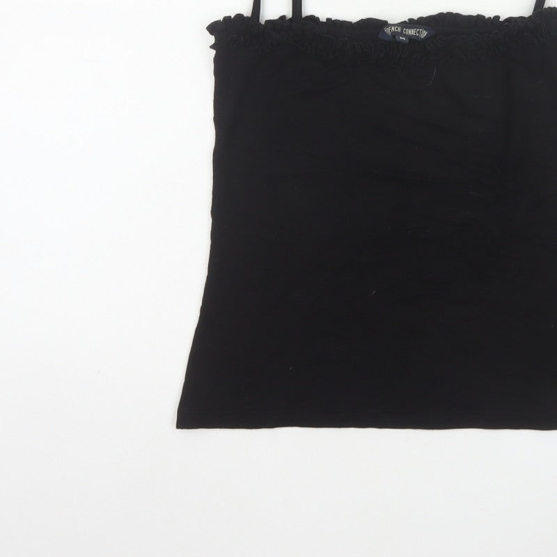 French Connection Women Black M Ruffle Spaghetti Strap Camisole Top