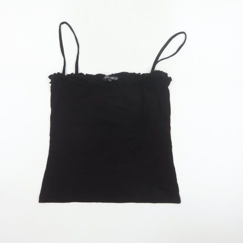 French Connection Women Black M Ruffle Spaghetti Strap Camisole Top