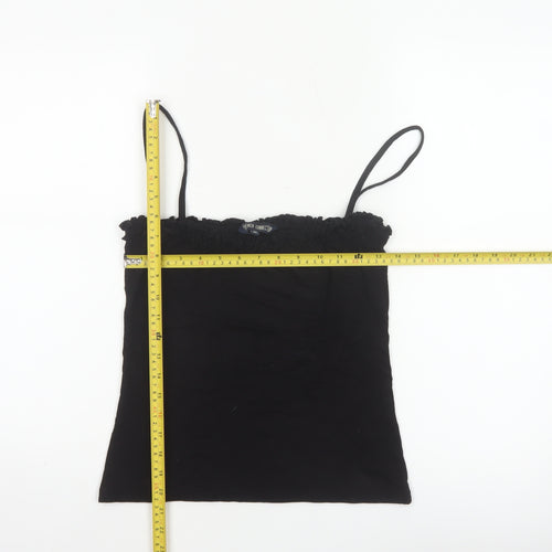 French Connection Women Black M Ruffle Spaghetti Strap Camisole Top