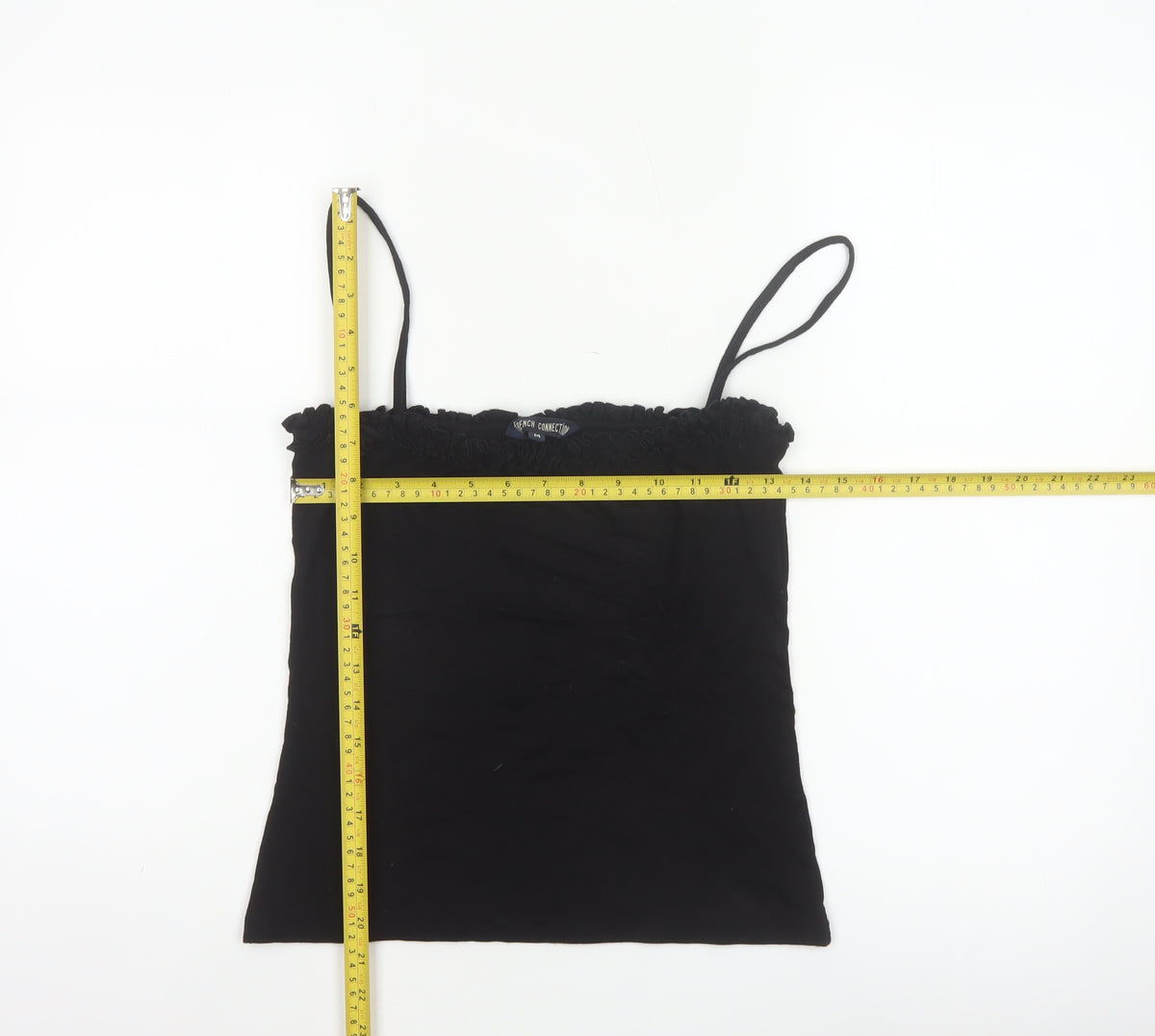 French Connection Women Black M Ruffle Spaghetti Strap Camisole Top