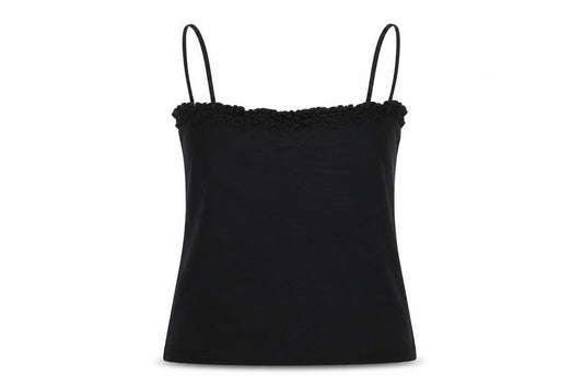 French Connection Women Black M Ruffle Spaghetti Strap Camisole Top