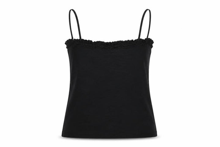 French Connection Women Black M Ruffle Spaghetti Strap Camisole Top