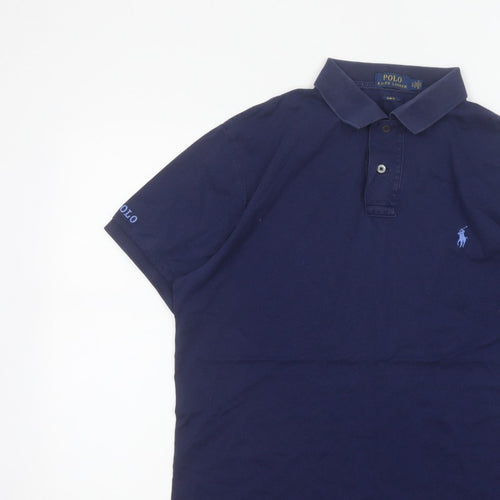 Polo Ralph Lauren Men’s Blue L Slim Fit Cotton Logo Piqué Polo Shirt