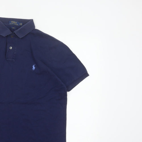 Polo Ralph Lauren Men’s Blue L Slim Fit Cotton Logo Piqué Polo Shirt