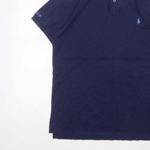 Polo Ralph Lauren Men’s Blue L Slim Fit Cotton Logo Piqué Polo Shirt