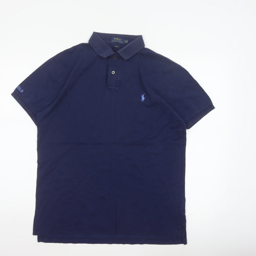 Polo Ralph Lauren Men’s Blue L Slim Fit Cotton Logo Piqué Polo Shirt