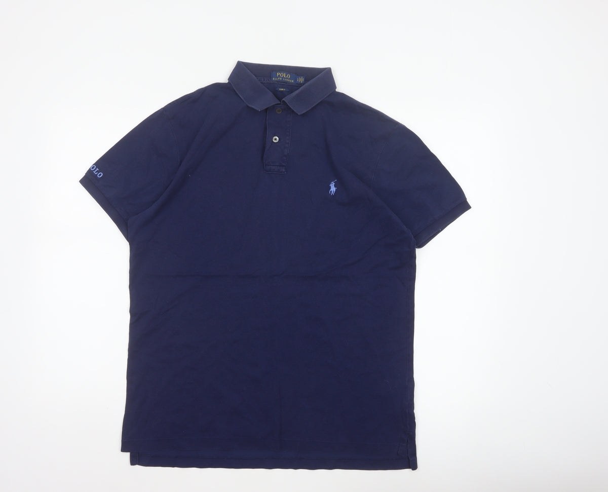 Polo Ralph Lauren Men’s Blue L Slim Fit Cotton Logo Piqué Polo Shirt