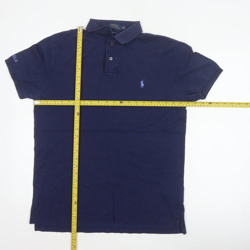 Polo Ralph Lauren Men’s Blue L Slim Fit Cotton Logo Piqué Polo Shirt