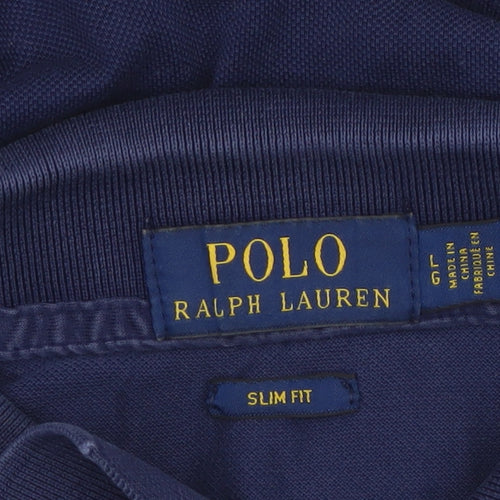 Polo Ralph Lauren Men’s Blue L Slim Fit Cotton Logo Piqué Polo Shirt