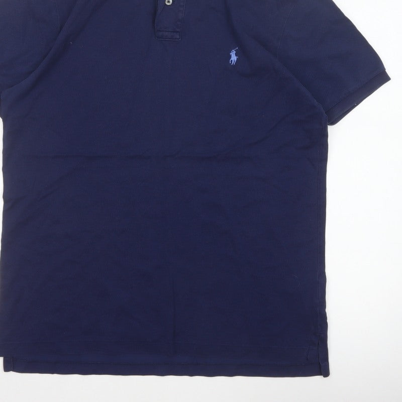 Polo Ralph Lauren Men’s Blue L Slim Fit Cotton Logo Piqué Polo Shirt