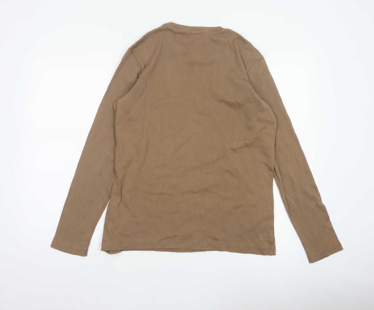 Cotton Traders Men’s Brown L Cotton Crew Neck Long Sleeve Jersey Top