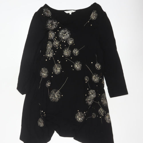 Rocha John Rocha Women Black Size 14 Floral Sequin Asymmetric Tunic Top