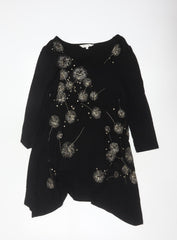 Rocha John Rocha Women Black Size 14 Floral Sequin Asymmetric Tunic Top