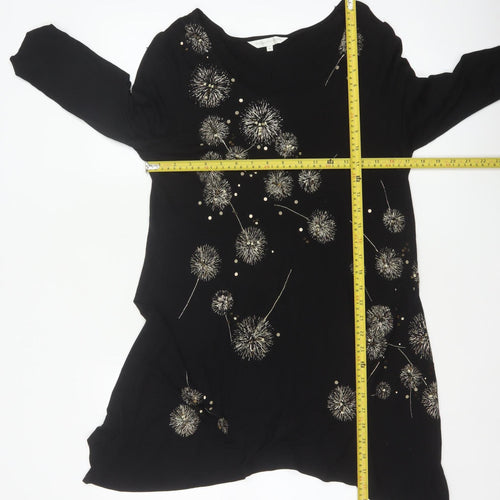Rocha John Rocha Women Black Size 14 Floral Sequin Asymmetric Tunic Top