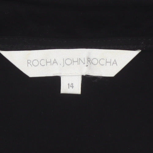 Rocha John Rocha Women Black Size 14 Floral Sequin Asymmetric Tunic Top