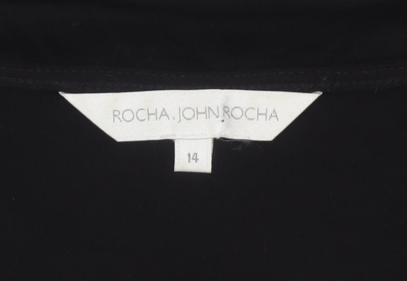 Rocha John Rocha Women Black Size 14 Floral Sequin Asymmetric Tunic Top