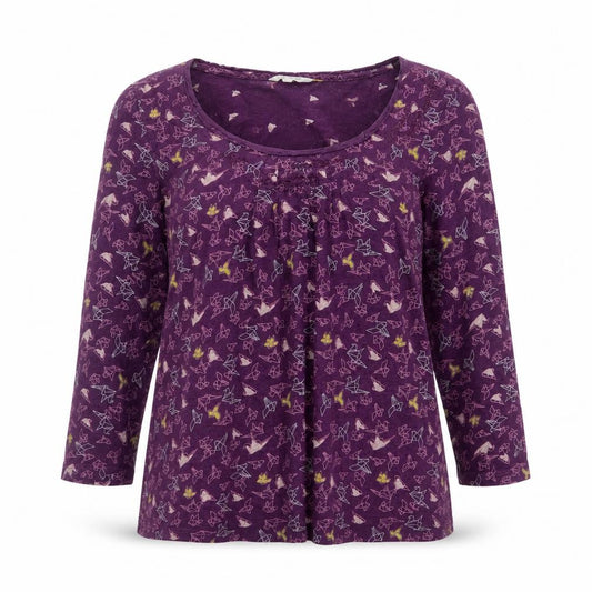 White Stuff Women Purple Size 8 Cotton Tunic Blouse Geometric 3/4 Sleeve
