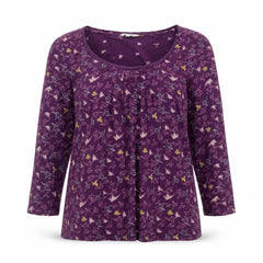 White Stuff Women Purple Size 8 Cotton Tunic Blouse Geometric 3/4 Sleeve