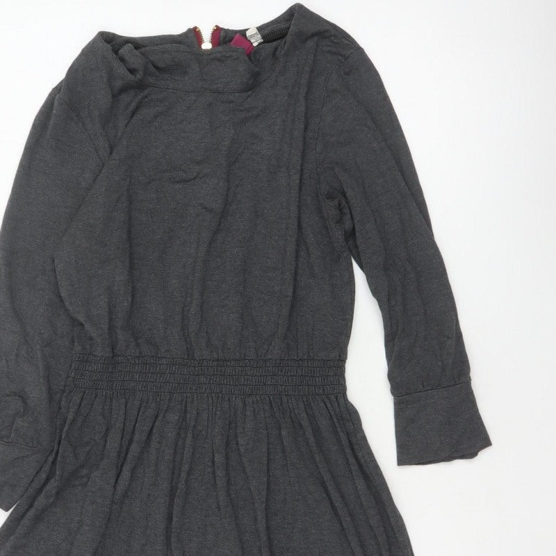 Joules Women Grey Marl UK 10 Fit & Flare Cowl Neck Long Sleeve Dress