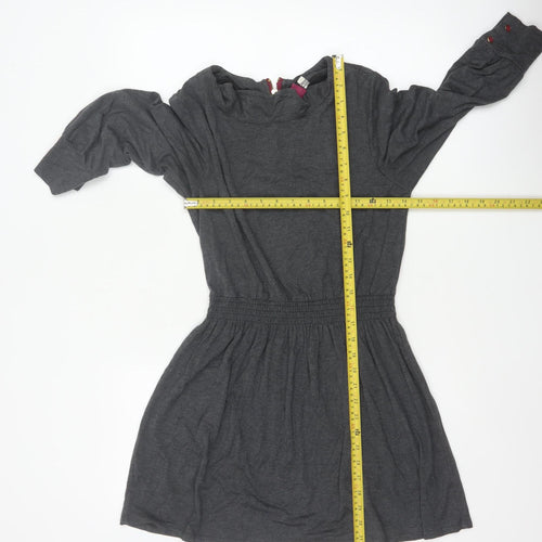 Joules Women Grey Marl UK 10 Fit & Flare Cowl Neck Long Sleeve Dress