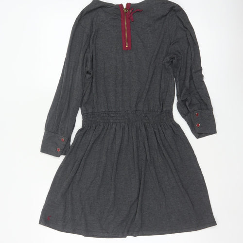 Joules Women Grey Marl UK 10 Fit & Flare Cowl Neck Long Sleeve Dress