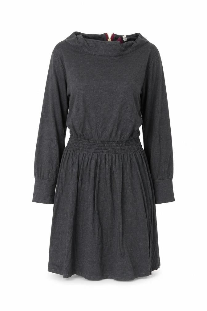 Joules Women Grey Marl UK 10 Fit & Flare Cowl Neck Long Sleeve Dress