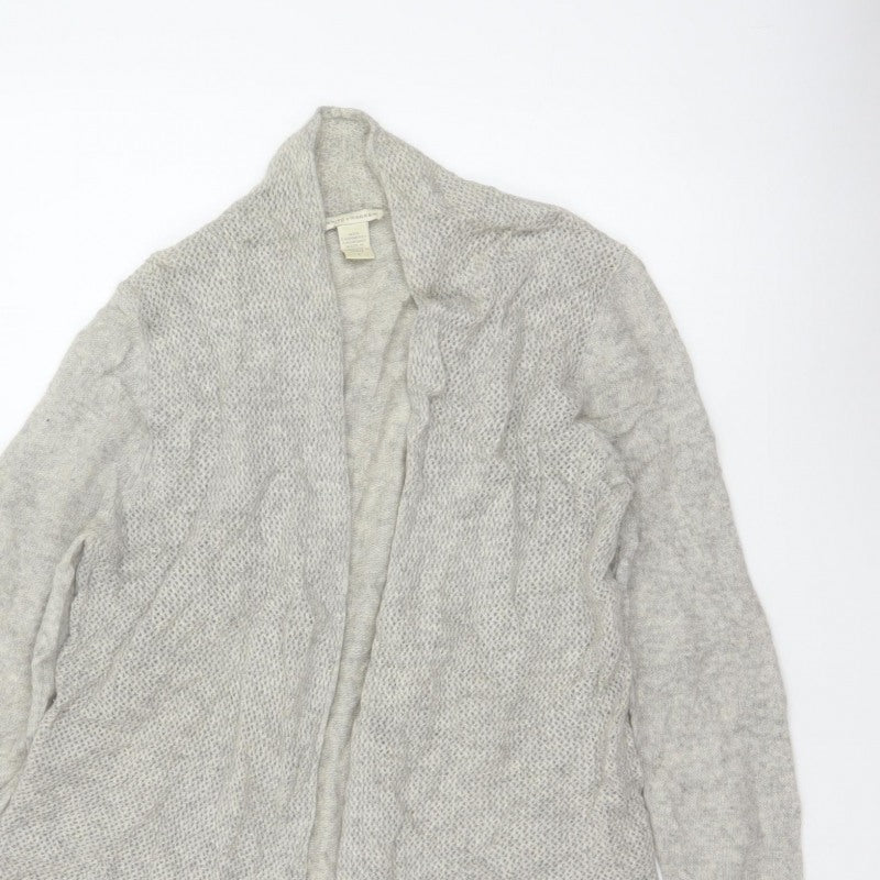 White + Warren Women Grey L Cashmere Open Knit Waterfall Cardigan