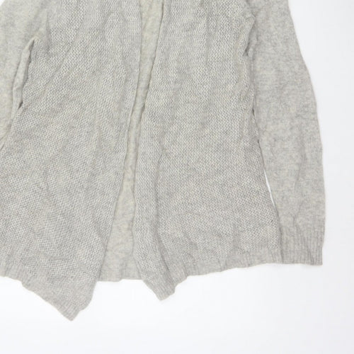 White + Warren Women Grey L Cashmere Open Knit Waterfall Cardigan