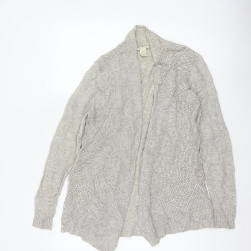 White + Warren Women Grey L Cashmere Open Knit Waterfall Cardigan