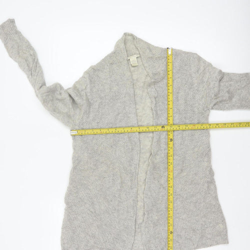 White + Warren Women Grey L Cashmere Open Knit Waterfall Cardigan