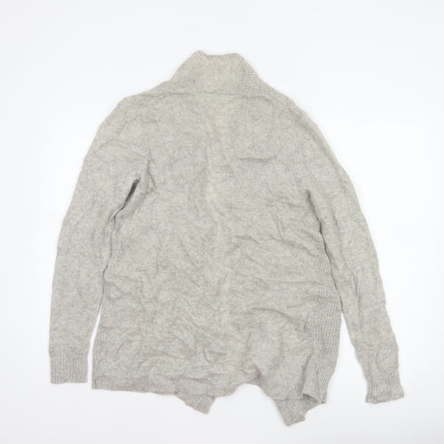 White + Warren Women Grey L Cashmere Open Knit Waterfall Cardigan