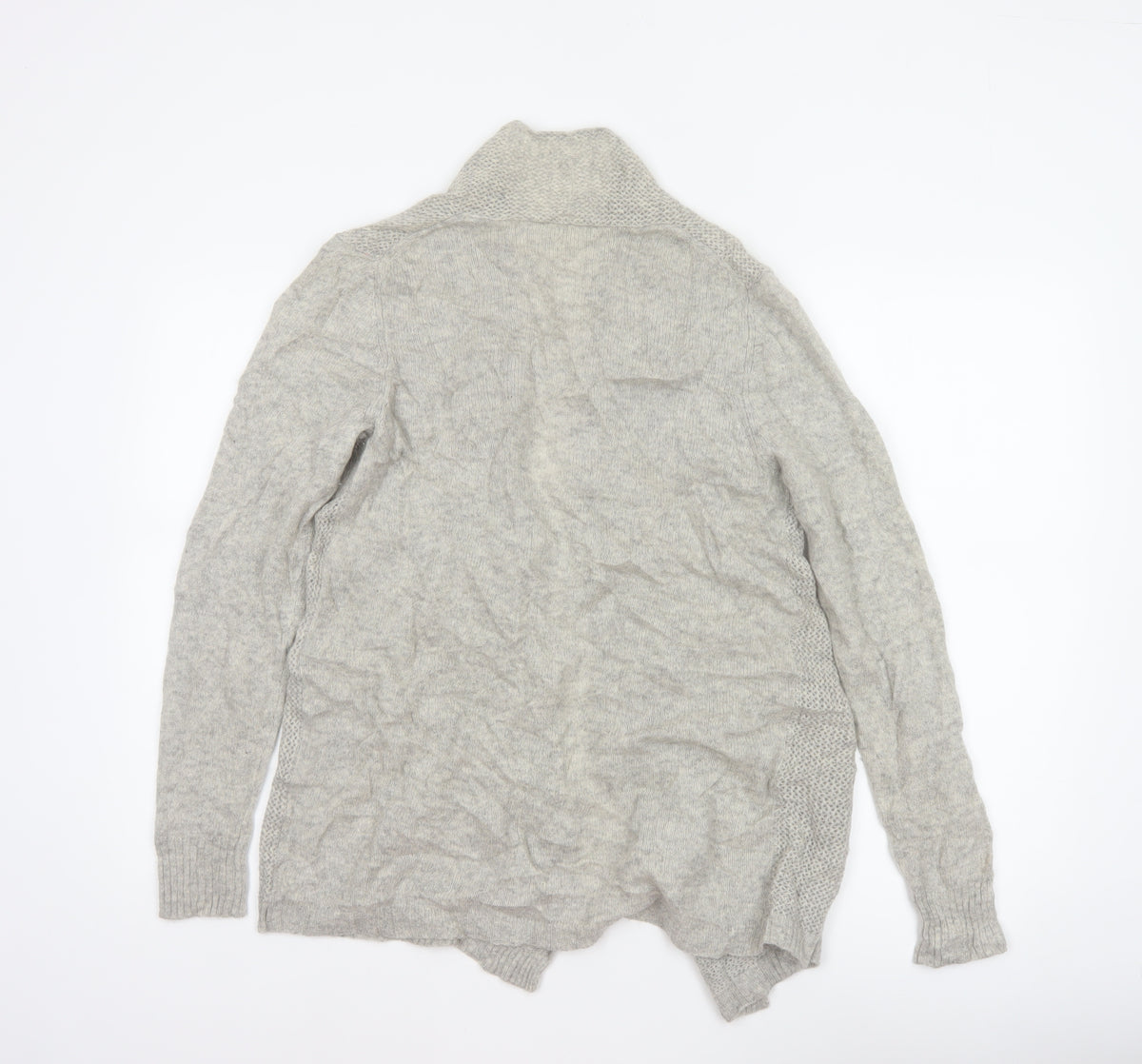 White + Warren Women Grey L Cashmere Open Knit Waterfall Cardigan