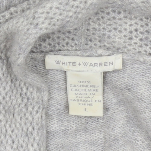 White + Warren Women Grey L Cashmere Open Knit Waterfall Cardigan